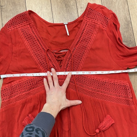 Harlow crochet embroidered boho tunic dress L burnt orange rust Boho hippie - Picture 8 of 11